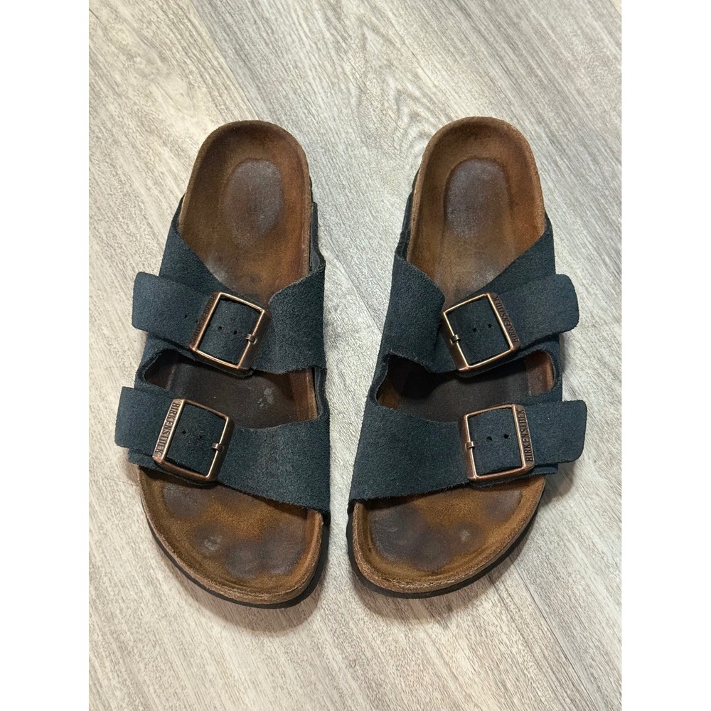 Birkenstock Arizona Suede Leather Sandals Charcoal Grey blueish Women 7.5
